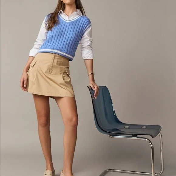 Francesca’s Khaki Cargo Mini Skirt with Pockets Blue Rain - Picture 3 of 7